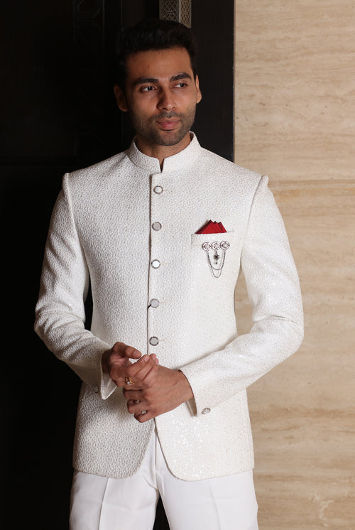 White Readymade Jodhpuri Suit for Men
