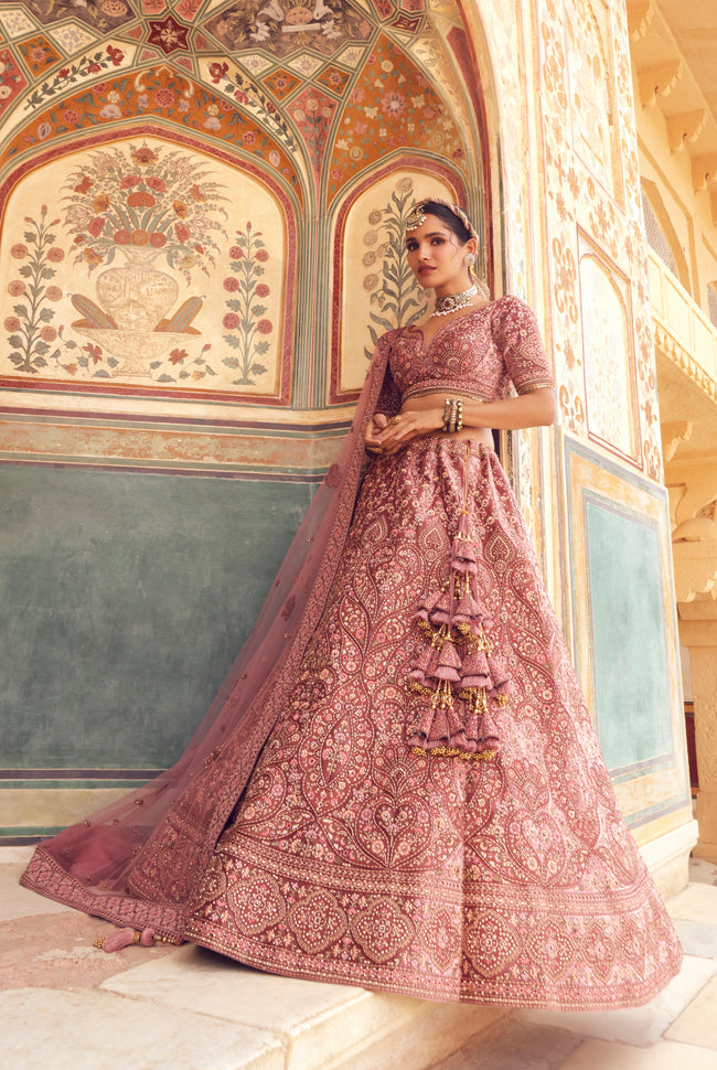 Onion Pink Bridal Lehenga With Sequins Embroidered