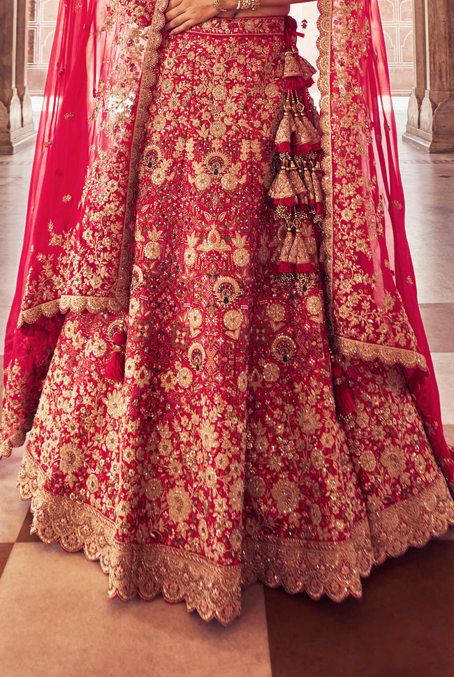 Red Sequin Embroidered Silk Bridal Lehenga