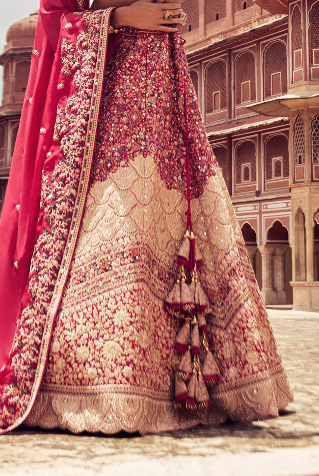 Wine Red Raw Silk Bridal Lehenga With Sequins Embroidered