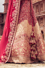 Wine Red Raw Silk Bridal Lehenga With Sequins Embroidered