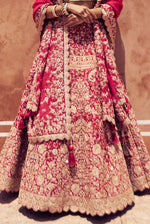 Deep Red Sequins Embroidery Raw Silk Bridal Lehenga