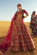 Carmine Red Bridal Lehenga In Raw Silk With Zari Embroidered