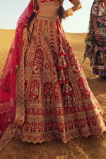 Carmine Red Bridal Lehenga In Raw Silk With Zari Embroidered