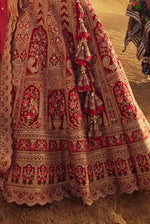 Carmine Red Bridal Lehenga In Raw Silk With Zari Embroidered