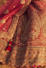 Bride And Baraat Cherry Red Fully Embroidered Bridal Lehenga