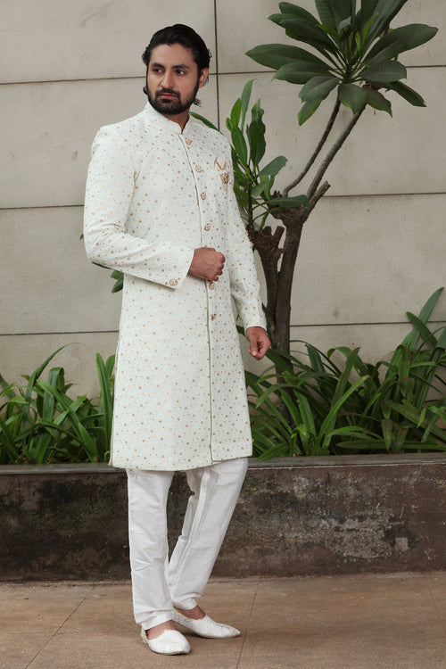 Sea Green Semi-Indowestern for Men