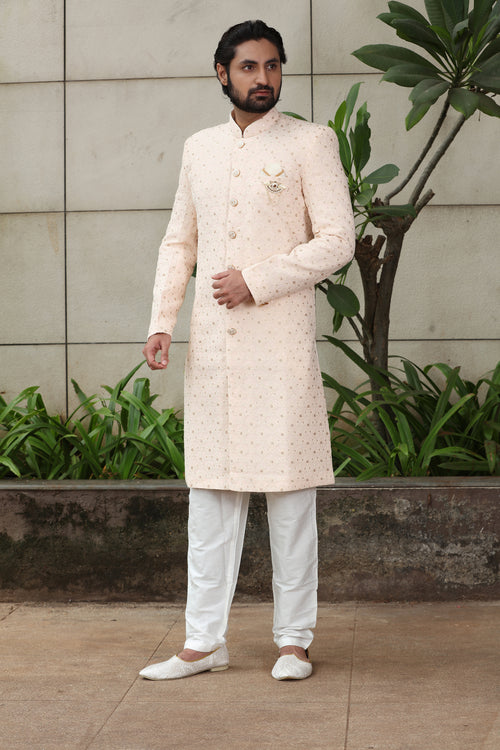 Peach Semi-Indowestern for Men