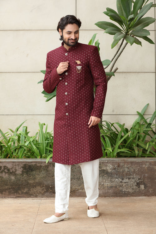 Maroon Semi-Indowestern for Men