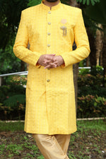 Yellow Semi-Indowestern for Men