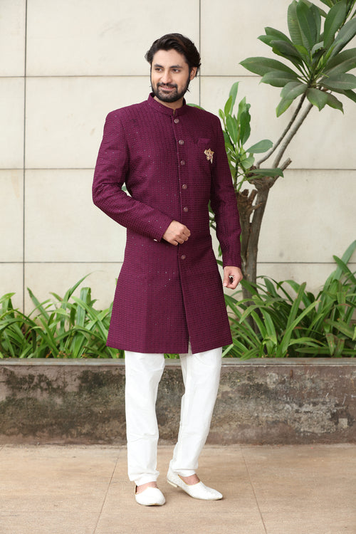 Maroon Semi-Indowestern for Men