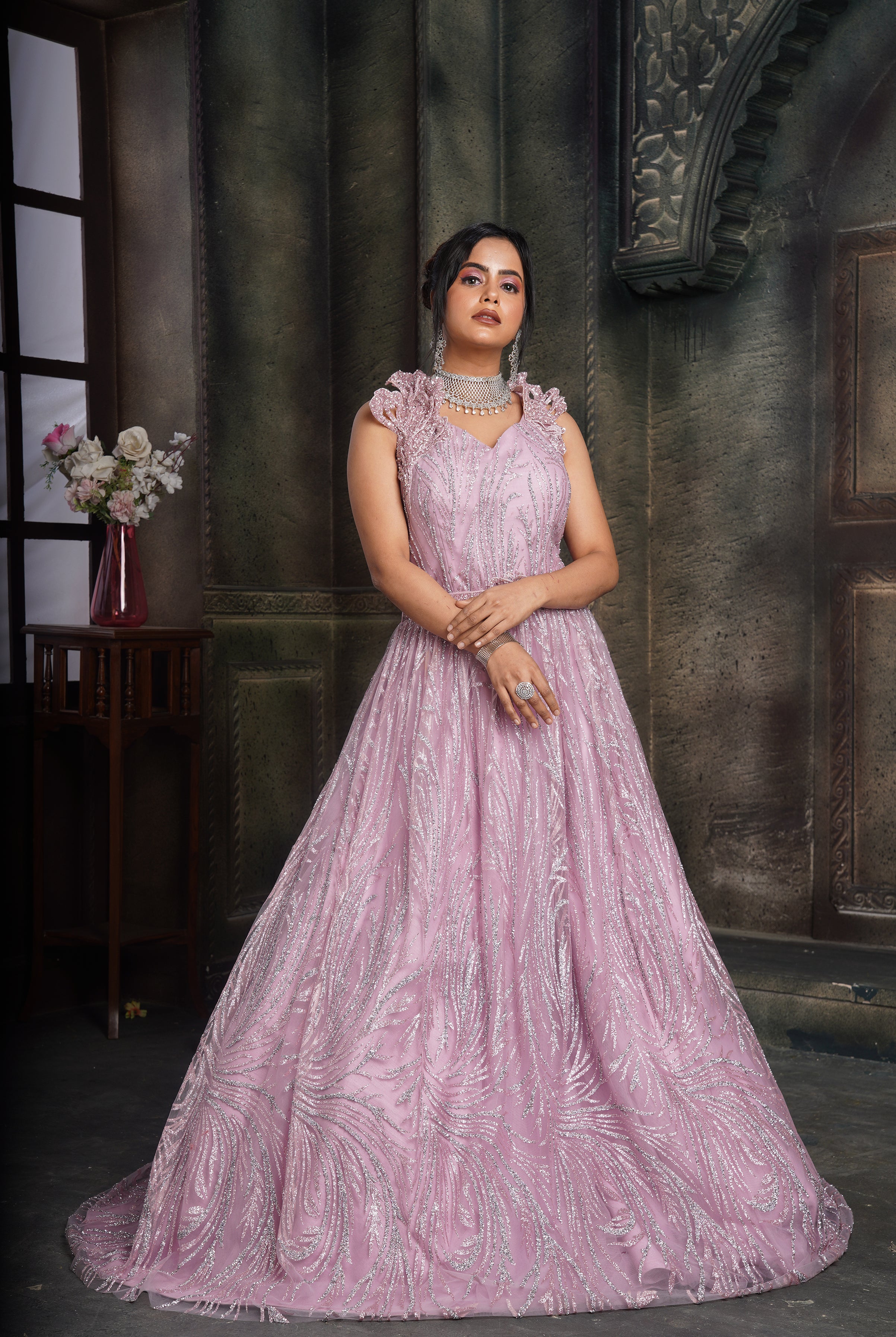 Pink Pure Maslin Party Wear Gown | Latest Kurti Designs