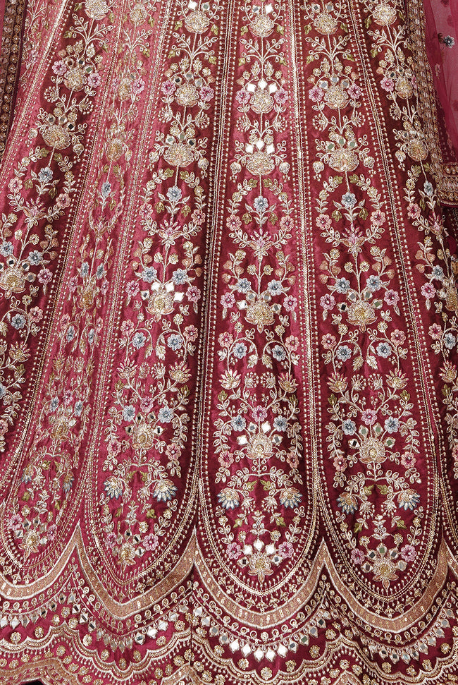 Rani Pink Lehenga In Golden Zari Work Embroidery Bridal Lehenga